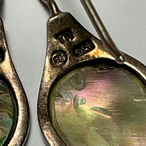 Sterling Silver Abalone Shell Drop Earrings. 1.25 inches long - Picture 6 of 7